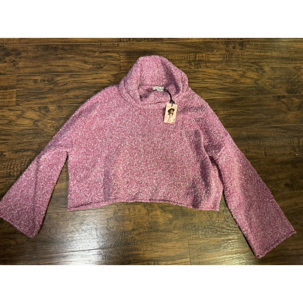 Sincerely Jules Pink Cowl Neck Cropped Wide Sleeve Sweater, Medium NWT